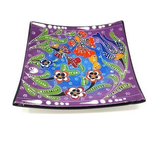 Polychrome Hand Painted Ceramic Plate Floral Patte